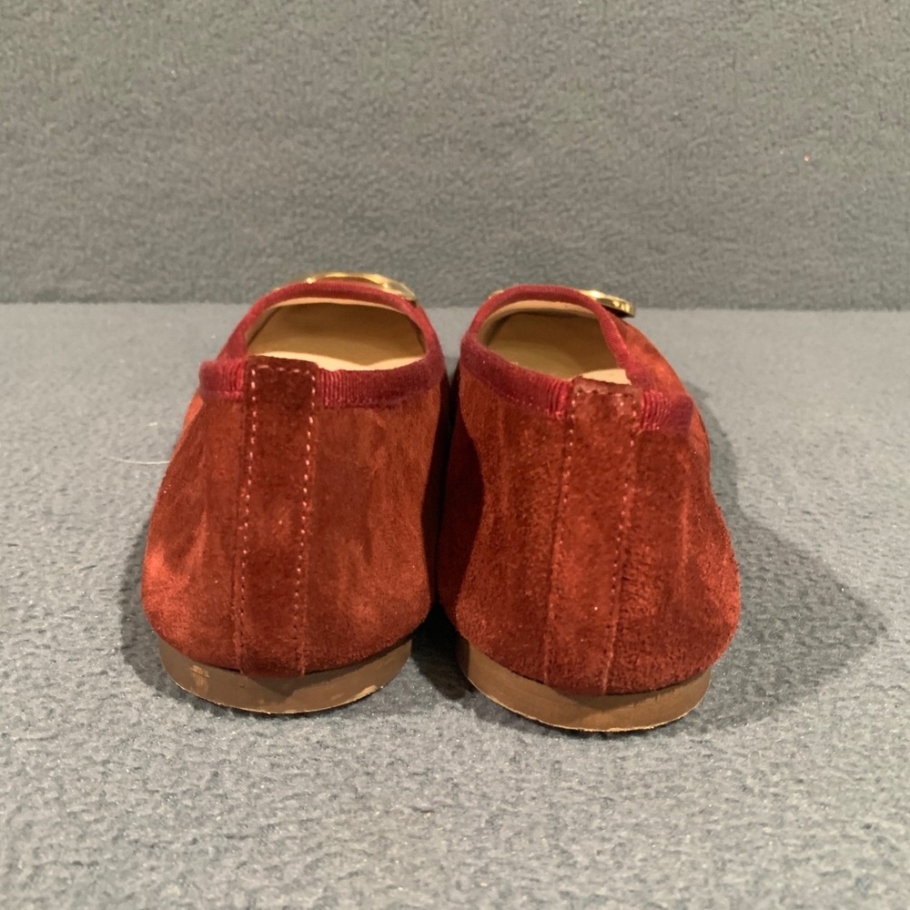 Avellini Womens 9.5 Red Suede Square Toe Ballet Flats Made in Italy Gold Buckle - Picture 6 of 10